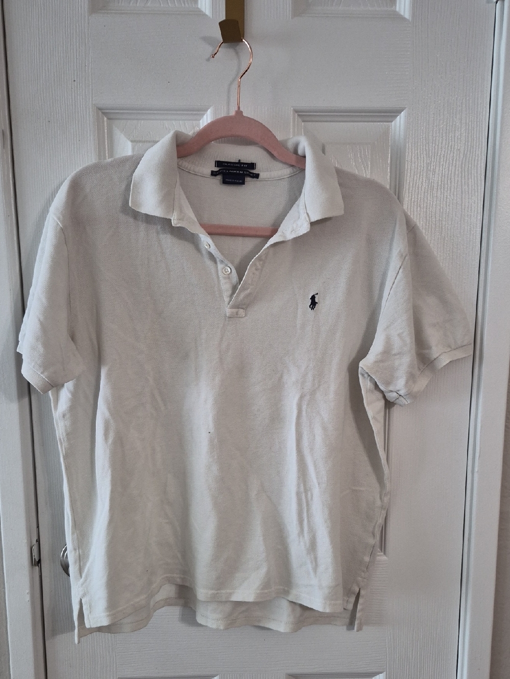 Polo by Ralph Lauren Men’s Off-White Polo Shirt with Navy Pony